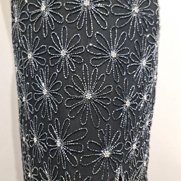 Vintage Adrianna Papell Silk Floral Beaded Y2K Romantic Goth Maxi Dress Black - Picture 12 of 17